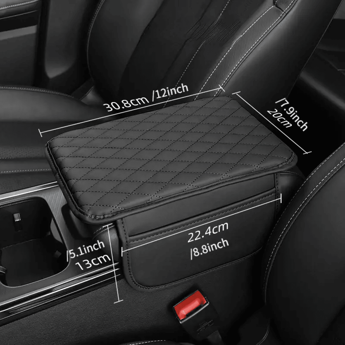 Leather Car Armrest Box Heightening Pad With Side Storage Bag, Car Armrest Box Cushion With Storage Pocket