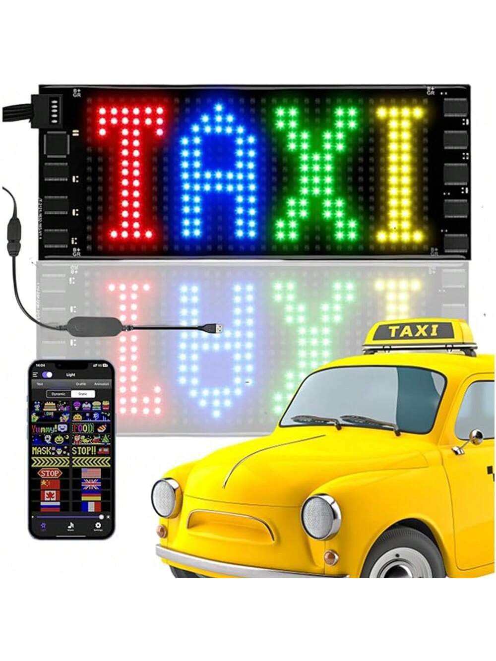 LED Sign, LED Matrix Pixel Panel, 7"X3" Flexible LED Car Sign Matrix Panel USB 5V Bluetooth App Control